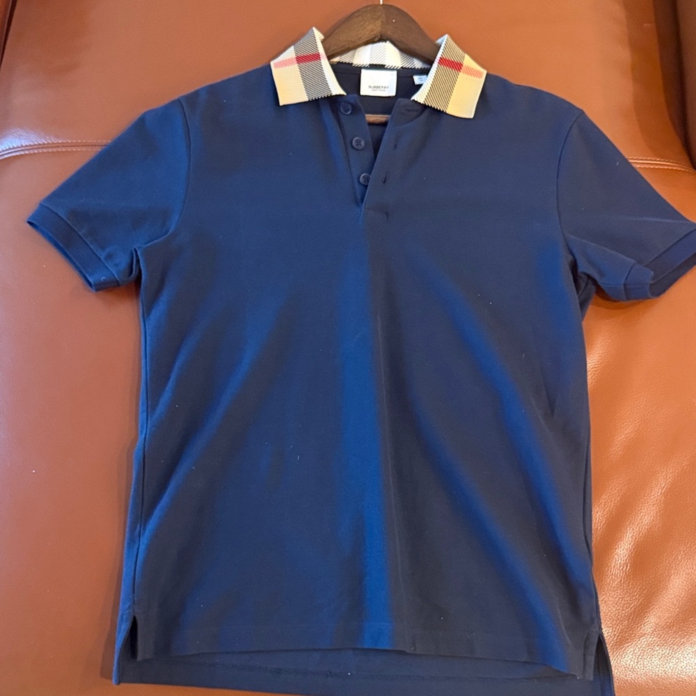 Burberry Navy Polo Shirt with Vintage Check Collar